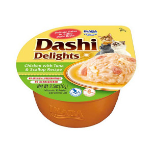 INABA Dashi Delights Kurczak z tuńczykiem i przegrzebkami w bulionie - przysmak dla kota - 70 g