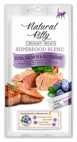 NATURAL KITTY Superfood Blend Tuńczyk, łosoś i borówka - przysmak dla kota - 4 x 12g