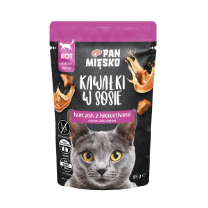 PAN MIĘSKO Kawałki w sosie Kurczak z krewetkami - mokra karma dla kota - 85g