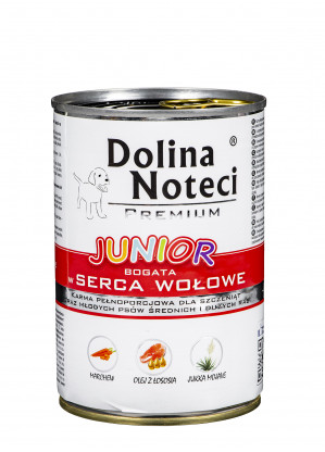 DOLINA NOTECI Premium Junior bogata w serca wołowe - mokra karma dla szczeniąt - 400 g