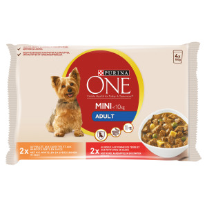 PURINA One Mini Adult Kurczak, wołowina - mokra karma dla psa - 4x100 g