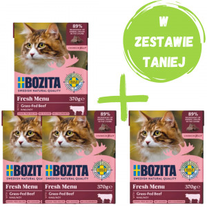 BOZITA Wołowina w galaretce - mokra karma dla kota - 3x370g + 370g GRATIS!