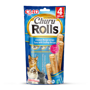 INABA Churu Rolls Tuńczyk z przegrzebkami - przysmak dla kota - 4x10 g