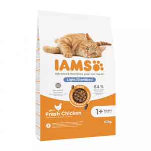 IAMS Advanced Nutrition Light/Sterilised - sucha karma dla kota ze świeżym kurczakiem - 10 kg