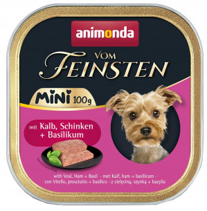 ANIMONDA Vom Feinsten Adult Mini Cielęcina, szynka i bazylia - mokra karma dla psa - 100g