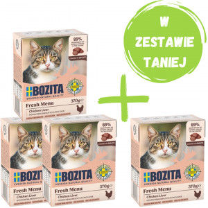 BOZITA Fresh Menu Wątróbka kurczaka w sosie - mokra karma dla kota - 3x370g + 370g GRATIS!