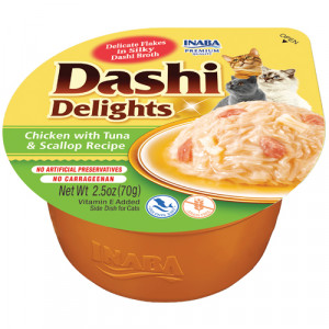 INABA Dashi Delights Kurczak z tuńczykiem i przegrzebkami w bulionie - przysmak dla kota - 70 g