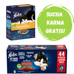 PURINA Felix Fantastic Wybór smaków w galaretce Wołowina, kurczak, kaczka, jagnięcina - mokra karma dla kota - 44x85g + GRATIS!