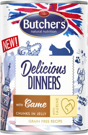 BUTCHER'S Delicious Dinners Kawałki z dziczyzną w galaretce - mokra karma dla kota - 6x400g