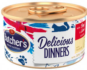 BUTCHER'S Delicious Dinners Cat- mokra karma dla kota z wołowiną i wątróbką w formie musu - puszka - 6x85g