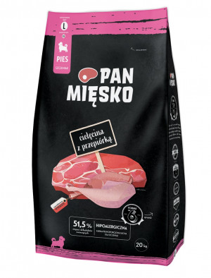 PAN MIĘSKO Cielęcina z przepiórką L szczeniak - sucha karma dla psa - 20kg