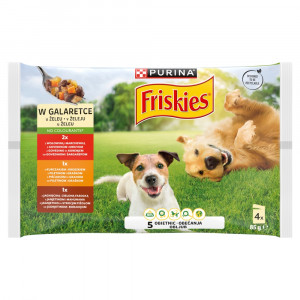 PURINA Friskies w galaretce Wołowina, jagnięcina i kurczak - mokra karma dla psa - 4 x 85g