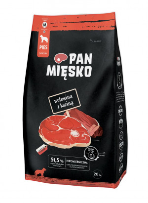 PAN MIĘSKO Wołowina z koziną M - sucha karma dla psa - 20kg