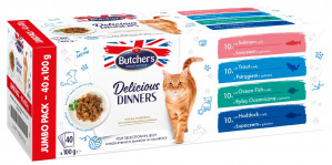 BUTCHER'S Delicious Dinners Jumbo Pack Mix smaków, dania z rybą - mokra karma dla kota - 40 x 100g