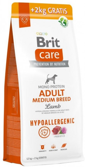 BRIT Care Hypoallergenic Adult Medium Breed Lamb - sucha karma dla psa - 12kg + 2kg GRATIS!