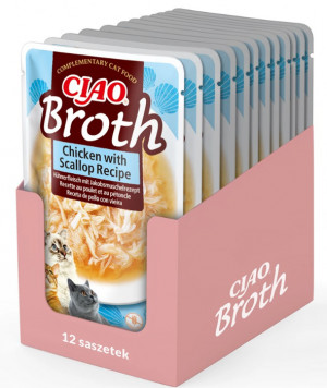 INABA Ciao Broth Chicken & Scallop Kurczak z przegrzebkami w rosole - przysmak dla kota - 9x40g + 3x40g GRATIS!