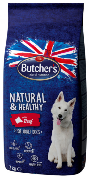 BUTCHER'S Natural&Healthy z wołowiną - sucha karma dla psa - 15kg + 3kg GRATIS!