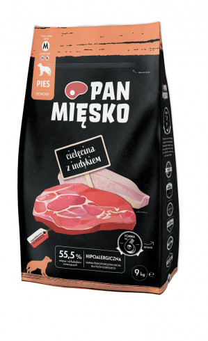 PAN MIĘSKO Cielęcina z indykiem M - sucha karma dla psa - 9kg