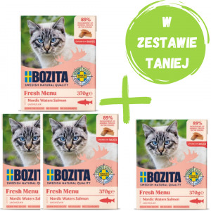 BOZITA Łosoś w sosie - mokra karma dla kota - 3x370g + 370g GRATIS!