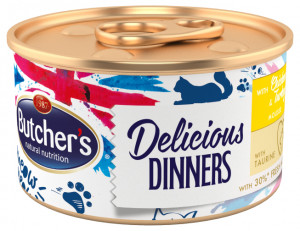 BUTCHER'S Delicious Dinners Cat z kurczakiem i indykiem - mokra karma dla kota w formie musu - puszka 6x85g
