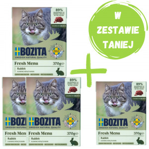 BOZITA Królik w sosie - mokra karma dla kota - 3x370g + 370g GRATIS!