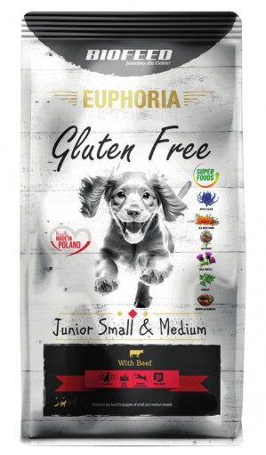 BIOFEED Euphoria Gluten Free Junior small & medium Wołowina - sucha karma dla psa - 12 kg