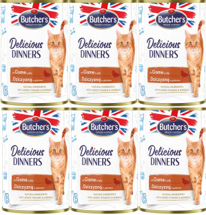 BUTCHER'S Delicious Dinners Kawałki z dziczyzną w galaretce - mokra karma dla kota - 6x400g