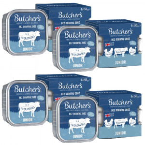 BUTCHER'S Original Junior Mega pack mix Pasztet - mokra karma dla psa - 16x150g (4x(4x150g))