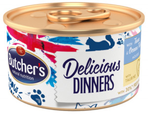 BUTCHER'S Delicious Dinners Cat - mokra karma dla kota z tuńczykiem i rybami w formie musu - puszka - 6x85g