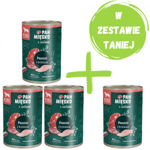 PAN MIĘSKO Pasztet z królikiem z ziołami - mokra karma dla psa 3x400g + 400g GRATIS!