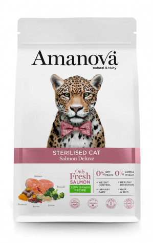 AMANOVA Adult Cat Sterilised Salmon Deluxe - sucha karma dla kota - 1,5kg