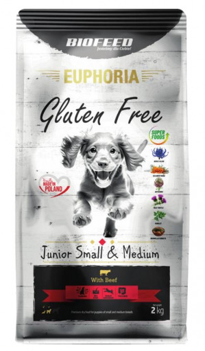 BIOFEED Euphoria Gluten Free Junior small & medium Wołowina - sucha karma dla psa - 2 kg