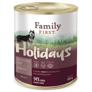 FAMILY FIRST Holidays Adult Dziczyzna, gęś, jabłko - mokra karma dla psa - 800g