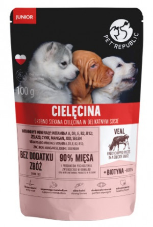 PET REPUBLIC Junior Drobno siekana cielęcina - mokra karma dla psa - 100 g