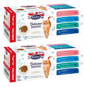 BUTCHER'S Delicious Dinners Jumbo Pack Mix smaków, dania z rybą - mokra karma dla kota - 80x100g (2x(40x100g))