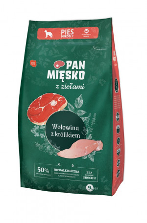 PAN MIĘSKO z ziołami Wołowina z królikiem M - sucha karma dla psa - 9kg