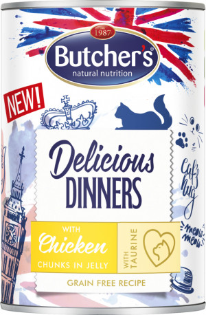 BUTCHER'S Delicious Dinners Kawałki z kurczakiem w galaretce - mokra karma dla kota - 6x400g