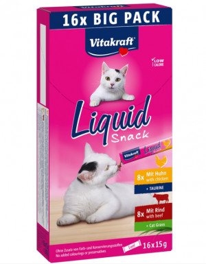VITAKRAFT Cat Liquid-Snack z wołowiną i kurczakiem - przysmak dla kota - 16x15 g