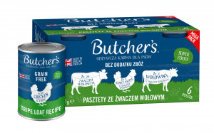 BUTCHER'S Original Mega pack mix ze żwaczem wołowym - mokra karma dla psa - 6 x 400g