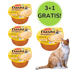 INABA Dashi Delights Kurczak z serem w bulionie - przysmak dla kota - 3x70 g + 1x70 g Gratis!