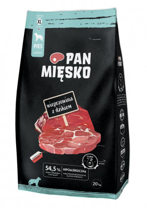 PAN MIĘSKO Wieprzowina z dzikiem XL - sucha karma dla psa - 20kg