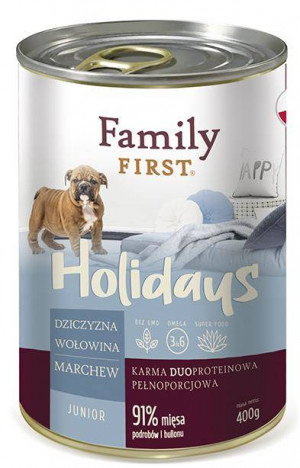 FAMILY FIRST Holidays Junior Dziczyzna, wołowina, marchew - mokra karma dla psa - 400g