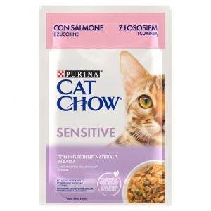 Purina Cat Chow Sensitive z łososiem i cukinią w sosie - mokra karma dla kota - 85 g