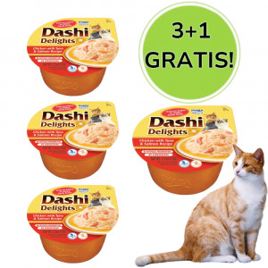 INABA Dashi Delights Kurczak z tuńczykiem i łososiem w bulionie - przysmak dla kota - 3x70 g + 1x70 g Gratis!