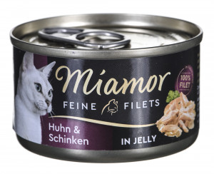 MIAMOR Feine Filets - filety mięsne kura z szynką i ryżem - mokra karma dla kota - 100 g