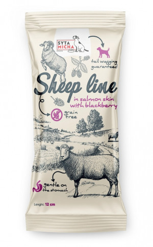 SYTA MICHA Sheep line Owca w skórze łososia z jeżyną - gryzak dla psa - 12 cm
