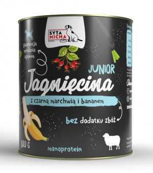 SYTA MICHA Junior Jagnięcina z czarną marchwią i bananem - mokra karma dla psa - 800 g