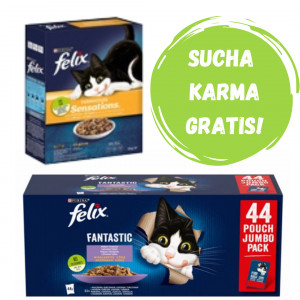 PURINA Felix Fantastic Wybór smaków w galaretce Wołowina, kurczak, łosoś - mokra karma dla kota - 44x85g + GRATIS!