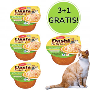 INABA Dashi Delights Kurczak z tuńczykiem i przegrzebkami w bulionie - przysmak dla kota - 3x70 g + 1x70 g Gratis!