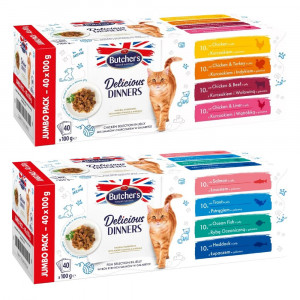 BUTCHER'S Delicious Dinners Jumbo Pack MIX SMAKÓW - mokra karma dla kota - 80x100g (2x(40x100g))